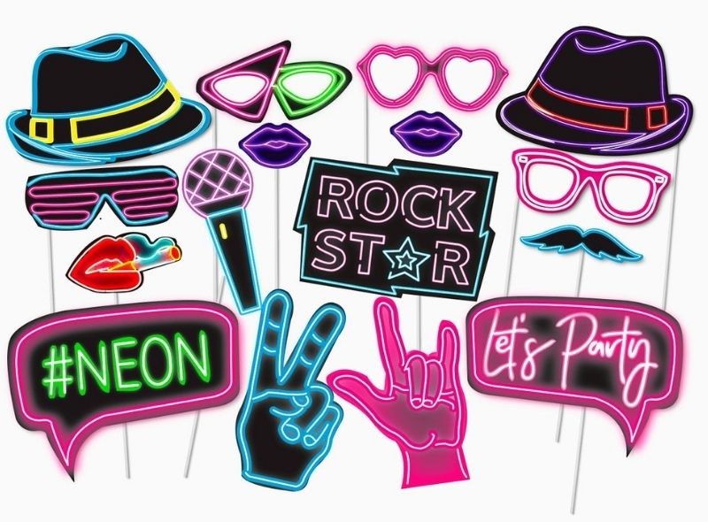 Neon Glow Photo Booth Props as 18th Birthday Party Ideas