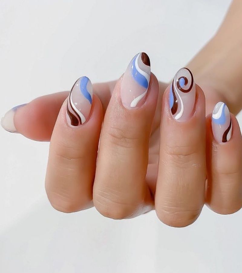 Abstract Swirls Nails - Cute Fall Nail Designs