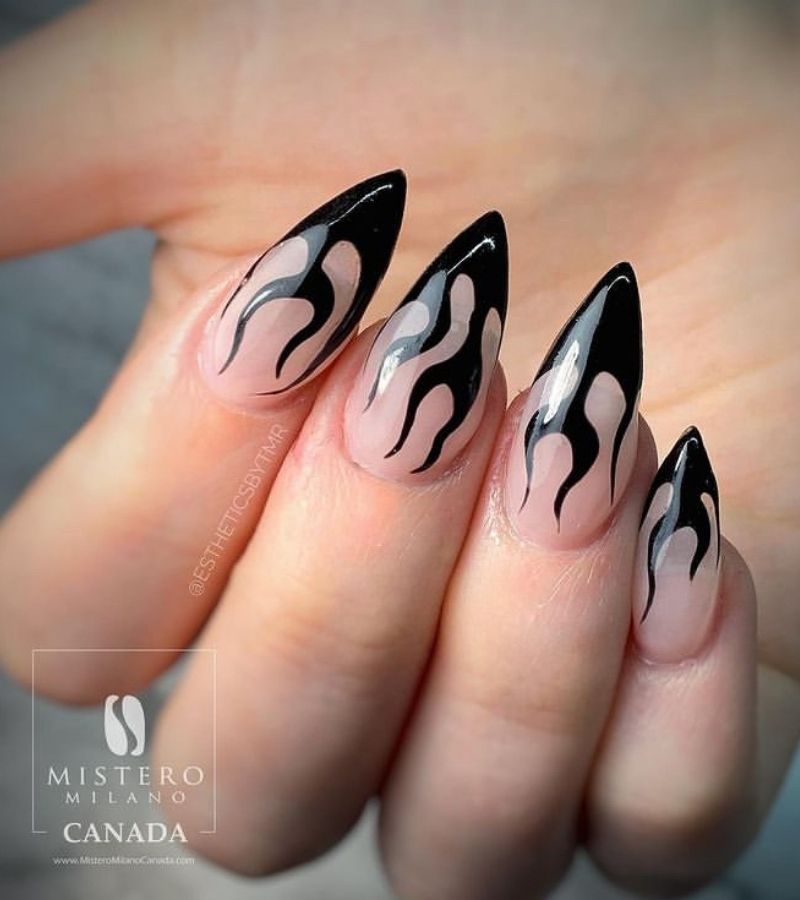 Black Flames as Cool Halloween Nail Designs