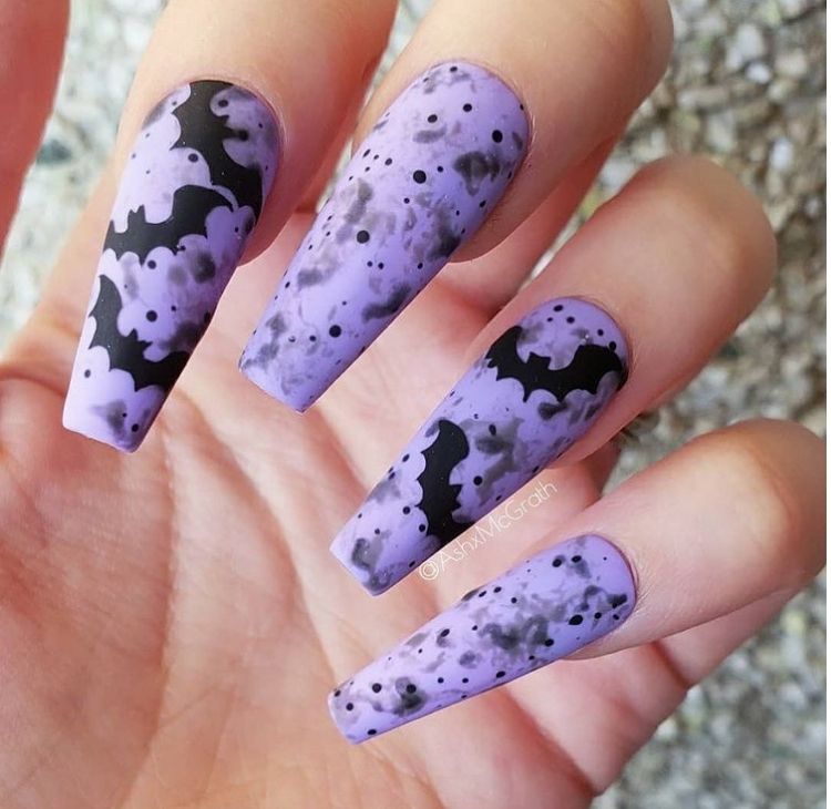Bat Nails as Cool Halloween Nail Designs