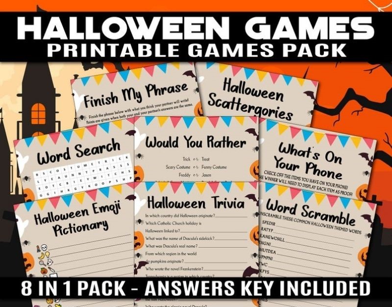 Halloween Party Games Bundle as Fun Halloween Activities for College Students