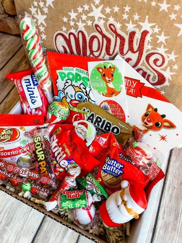 Red Christmas Snacks In A Box - Christmas Gift Baskets Under $20