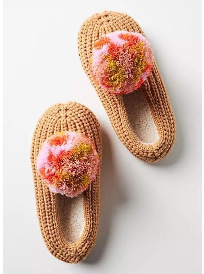 Brown Pommed Slippers - Best Comfy Slippers
