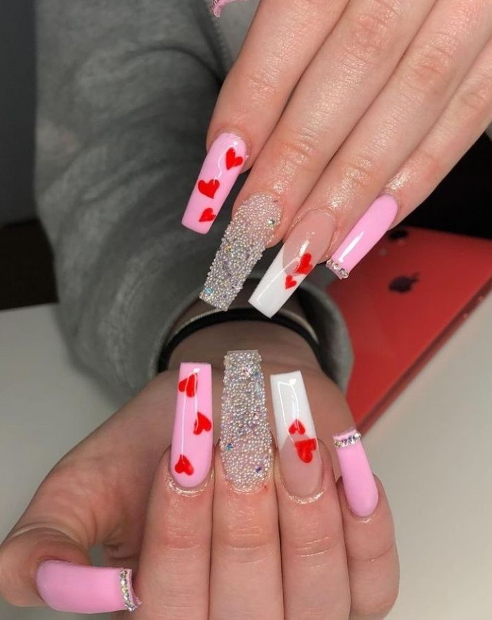 Pink and red nails 