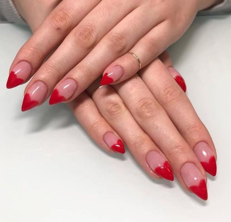 Red hearts french tips - Cute Valentines Nails