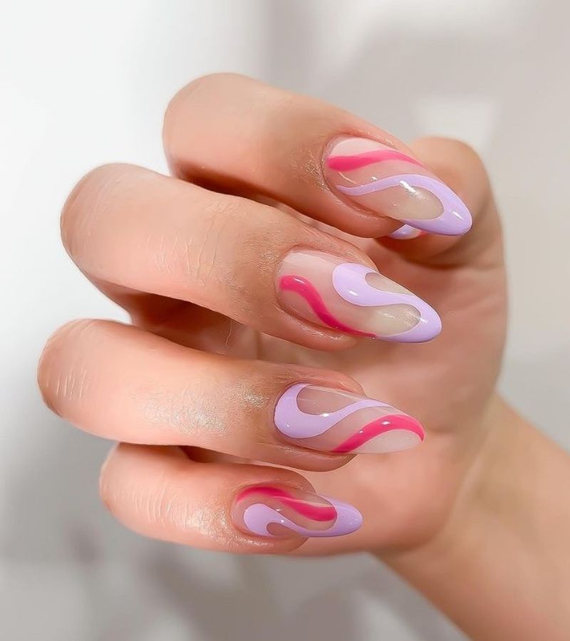 Pink and purple swirls - cute valentines nails