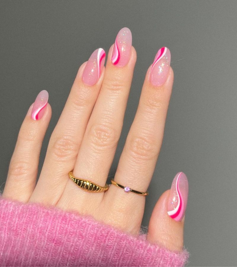 Pink swirls - cute valentines nails 