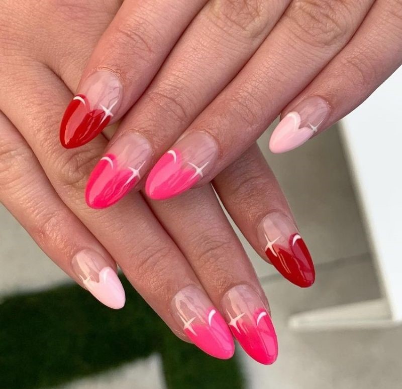Red And Pink Heart Tips - cute valentines nails
