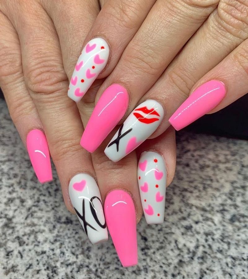 Pink and White Valentines Nails 