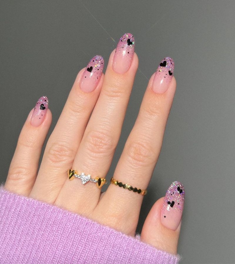 Pink tips with hearts - cute valentines nails