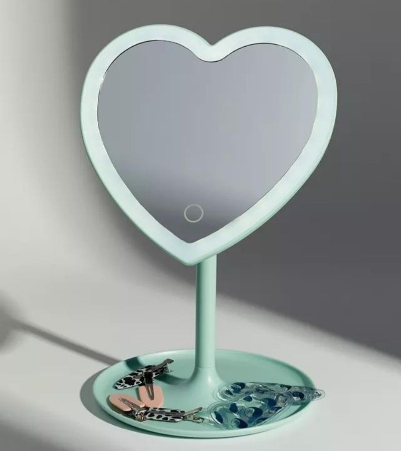 Green Heart Shaped Lighted Mirror