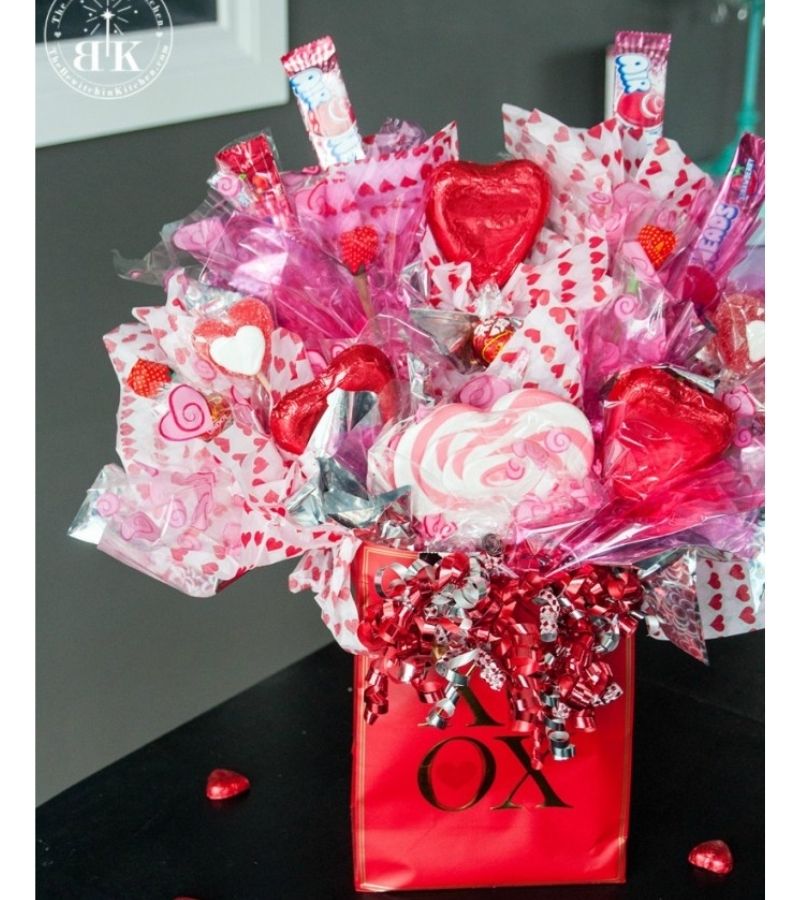 Bouquet Full Of Pink Candies - Valentine's Day Gift Basket Ideas