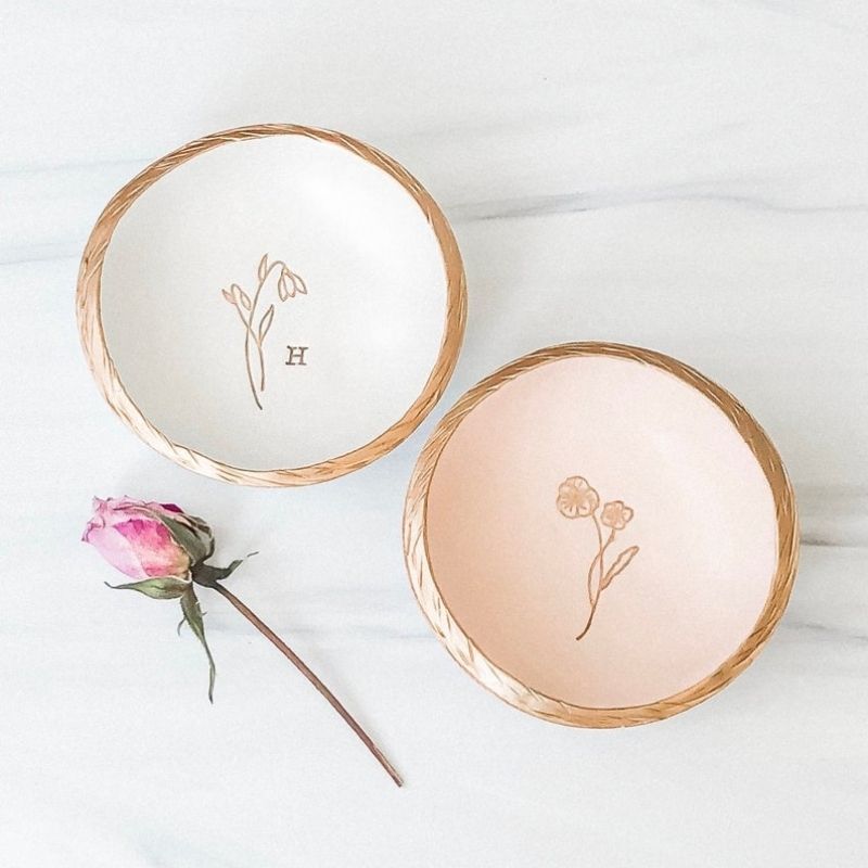 Pink And White Birth Flower Jewelry Dish - cute Valentine's Day gifts