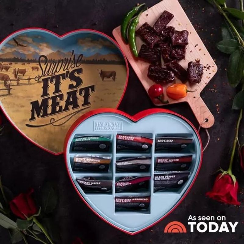 Valentine's Day gifts for him - red heart shaped jerky box