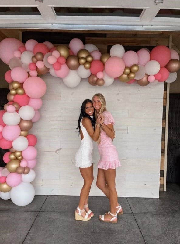 pink balloon corner graduation photo booth ideas