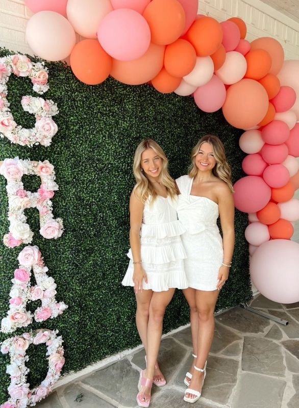 Orange Pink Balloon Arch graduation photo booth ideas