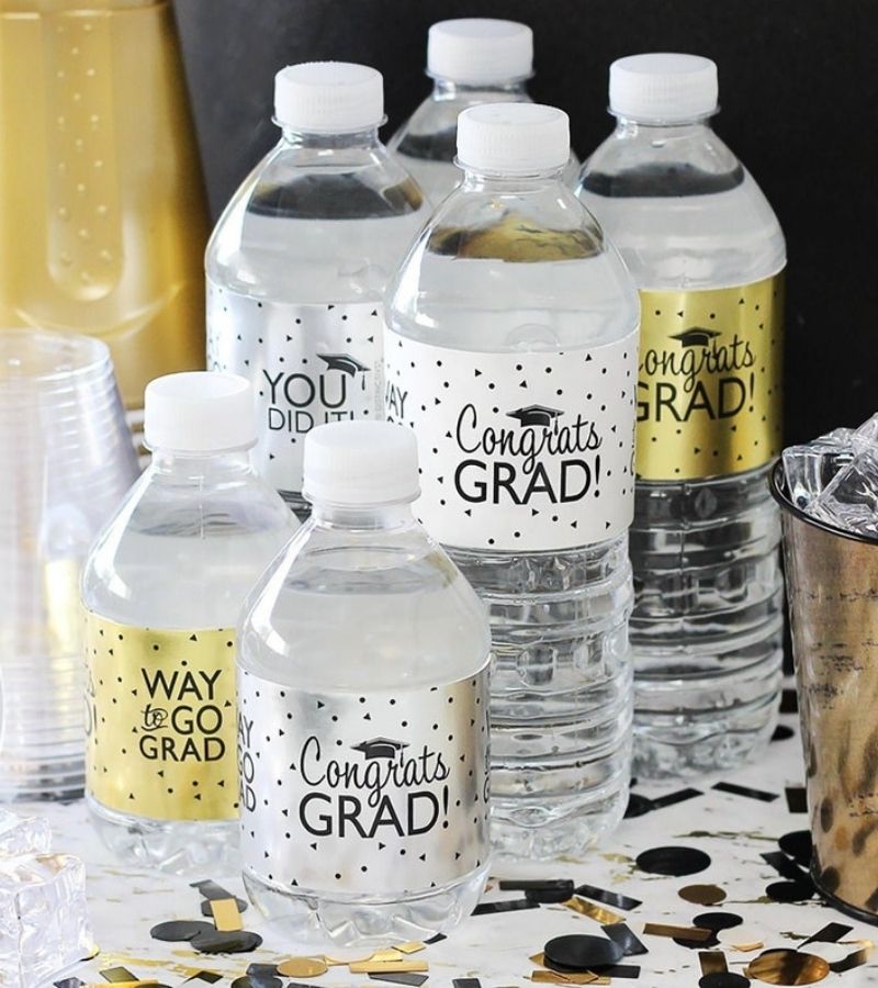 Gold And White "Congrats Grad" Graduation Themed Bottle Labels