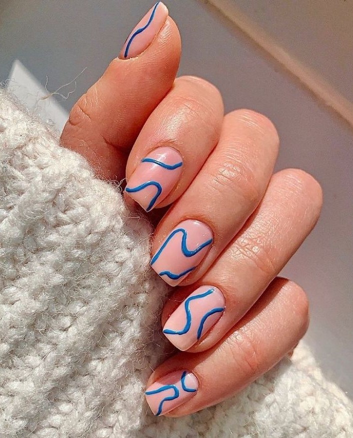 Blue Squiggles On Nude
