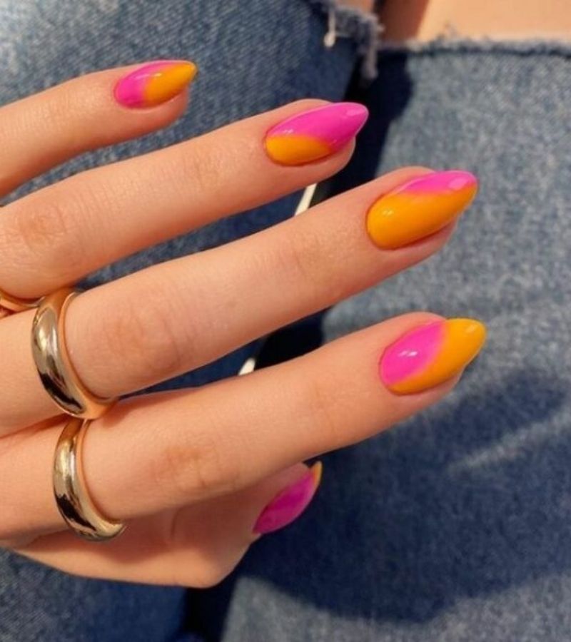 Bright Pink And Orange Gradient Nails