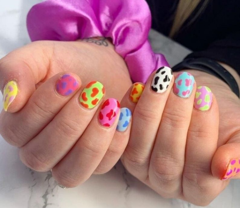 Colorful Cow Prints On Each Nail