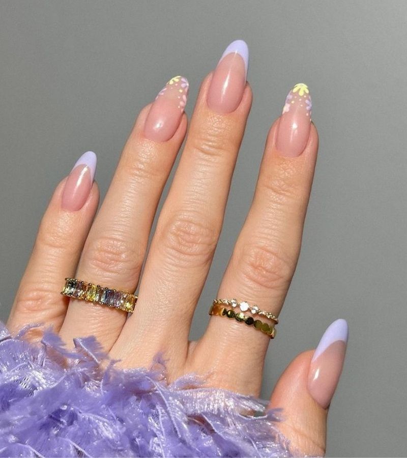 Floral And Pastel Purple Tips - Cute Spring Nails