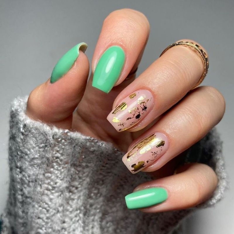 Pastel Green Coat With Gold Foil