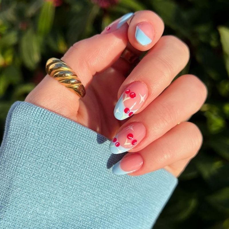 Bright Blue Tips With Cherries