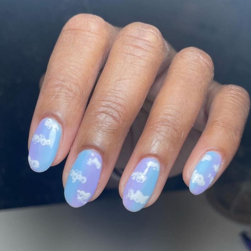 Blue White And Purple Cotton Candy Nails