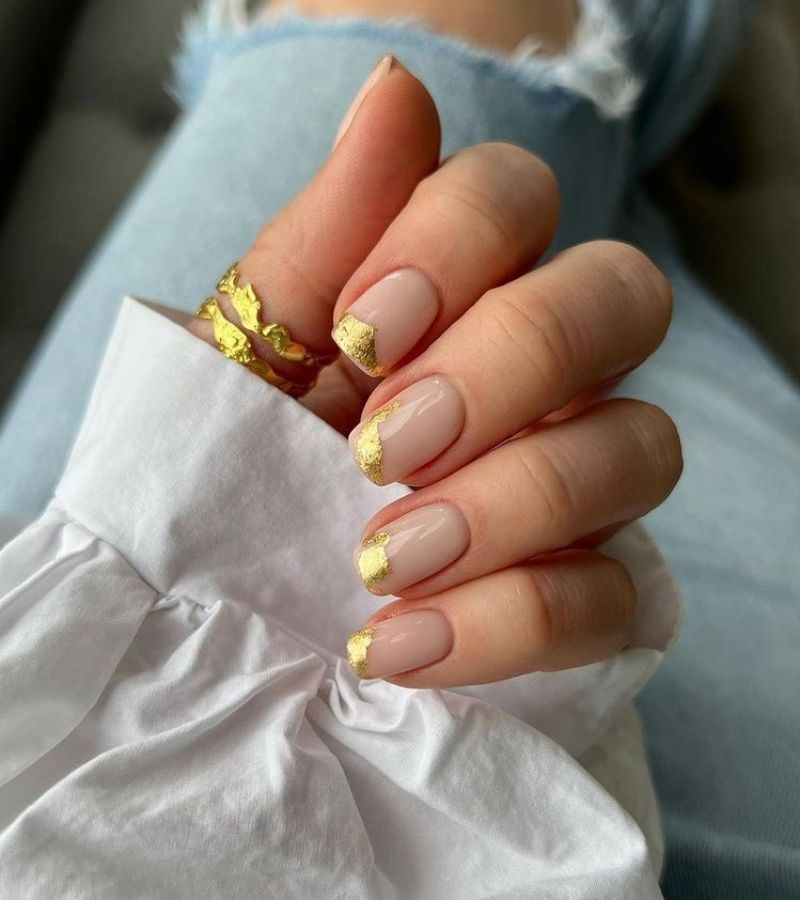 Gold Foil Tips - Cute Spring Nails
