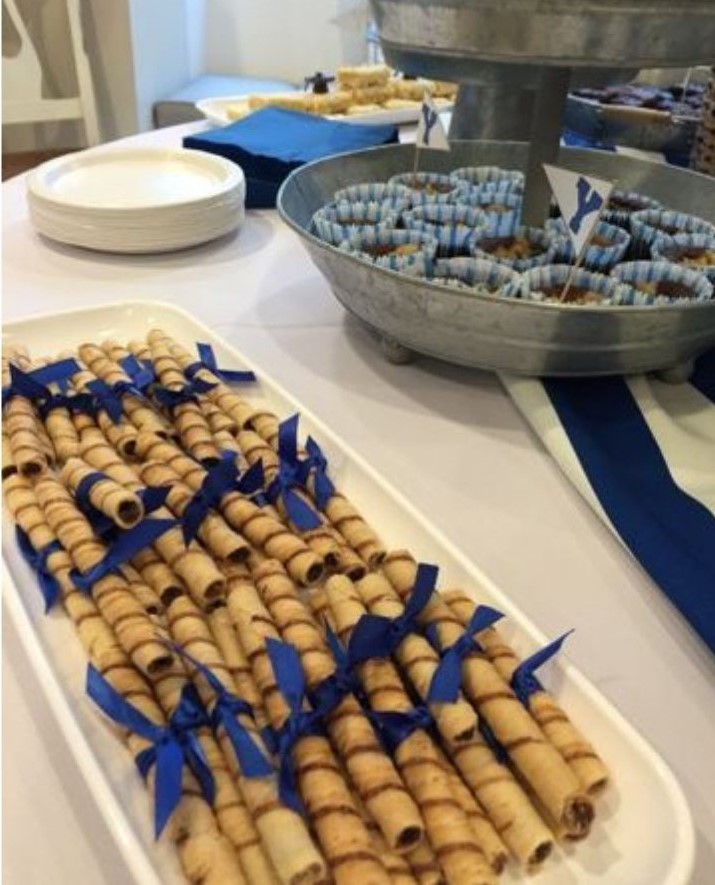 Blue Ribbon Tied On Pirouette Cookies - DIY Graduation Party Decorations