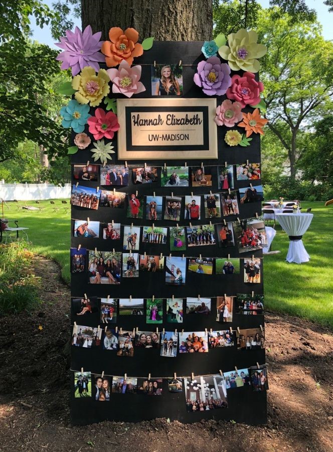 floral graduation party photo display ideas