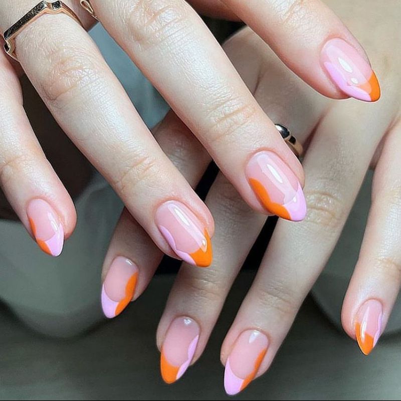 Pink And Orange French Tips