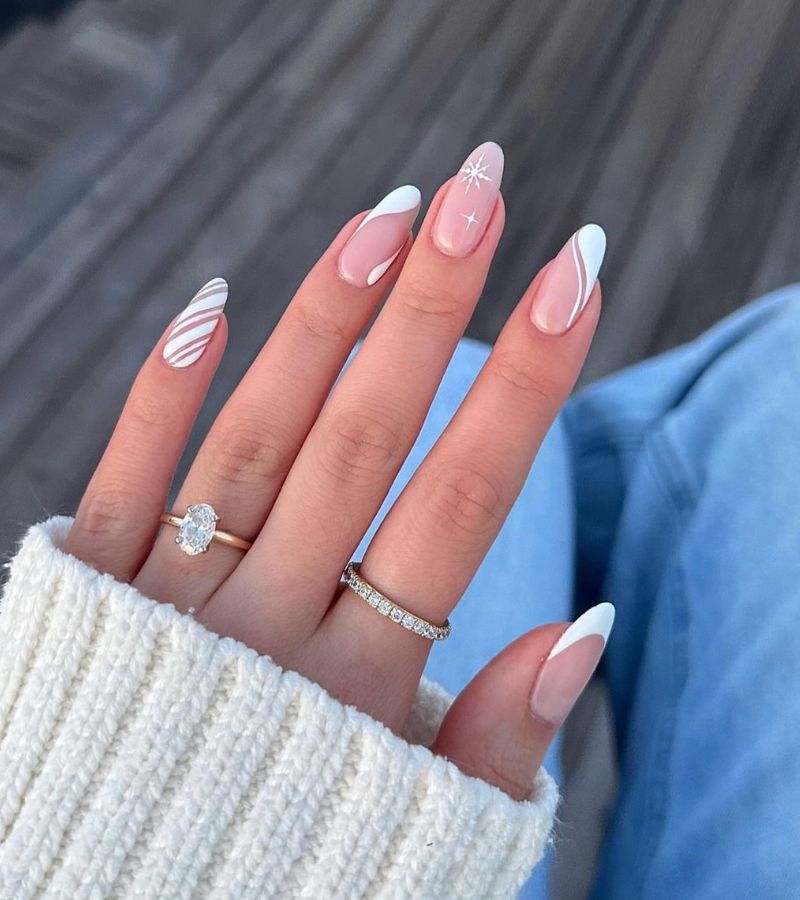 White Stripped Nails 