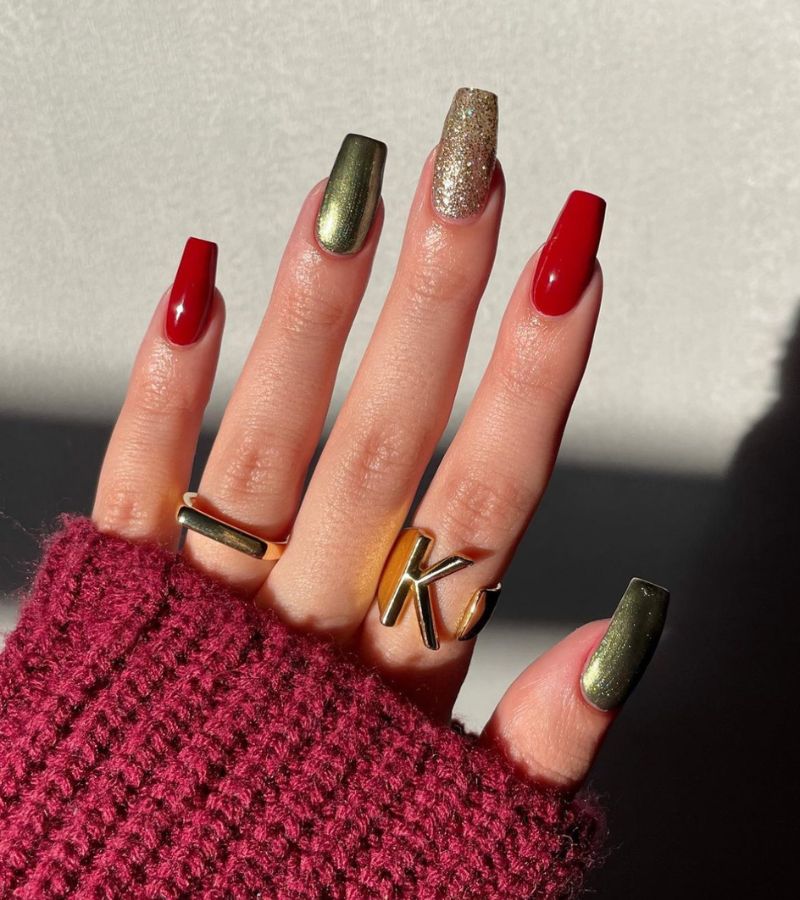 Holiday skittles nails for Christmas 