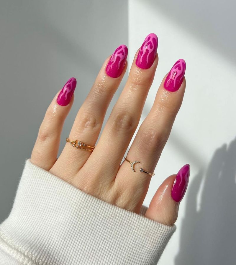 Hot pink flames - nail designs for valentines day