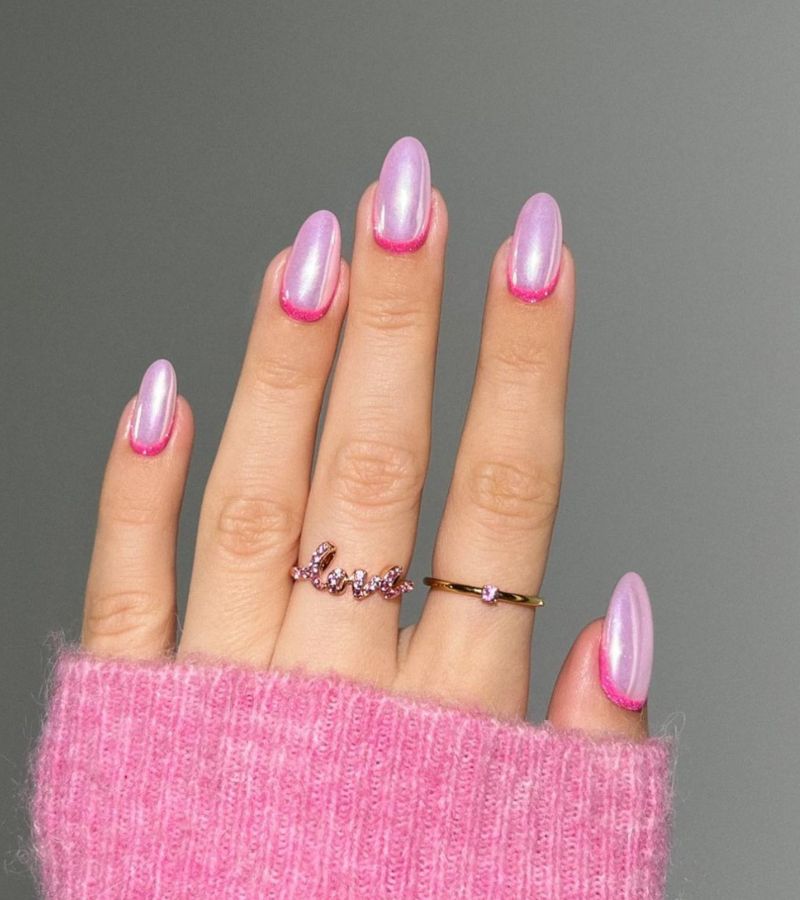 Pink base with dark pink cuticle - nail designs for valentines day