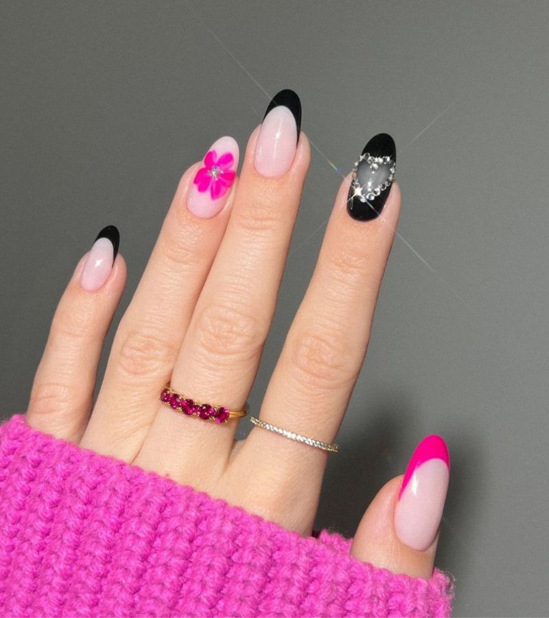 Black and Pink nails - nail designs for valentines day