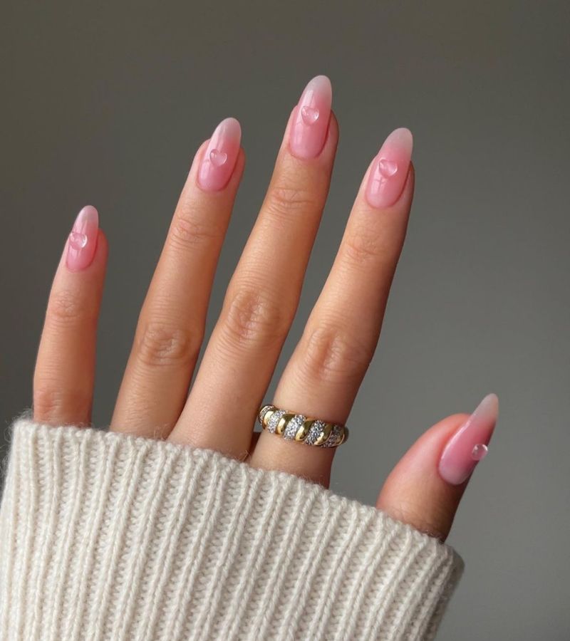 Pink heart nails - nail designs for valentines day