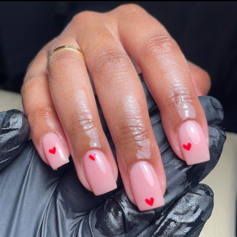 42 Cute Valentine's Day Nails for 2022 : LV Soft Pink French Tips + Hearts