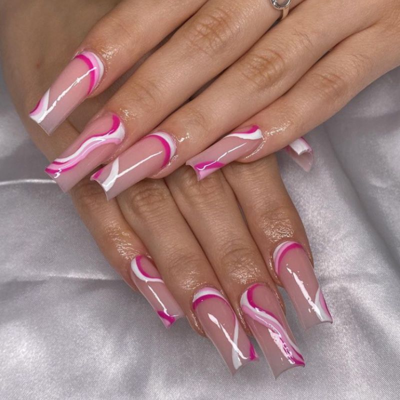 Pink and white waves - nail designs for valentines day