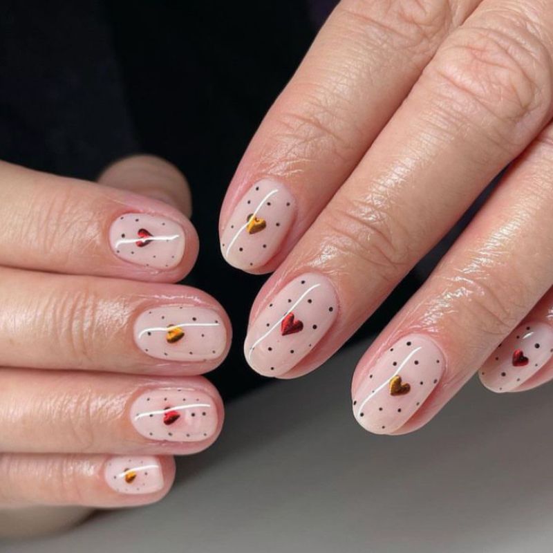 Polka dots with hearts - nail designs for valentines day
