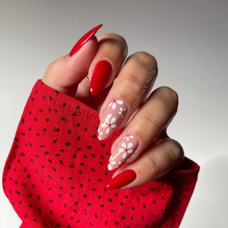 Red Florals - nail designs for valentines day