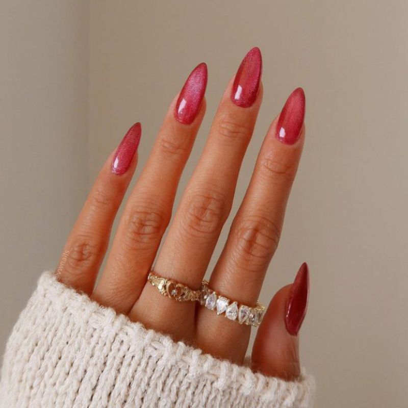 maroon red ombre nails 