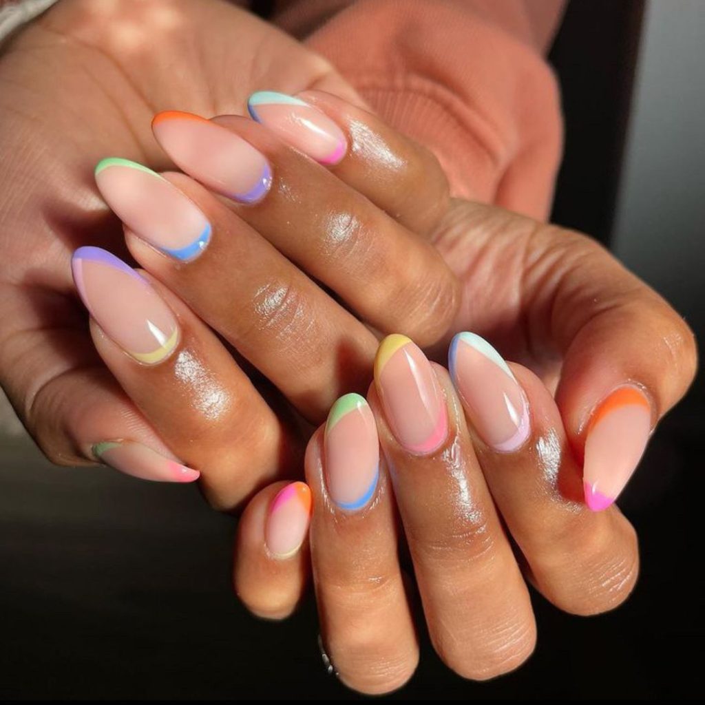 Rainbow color tips - short summer nails