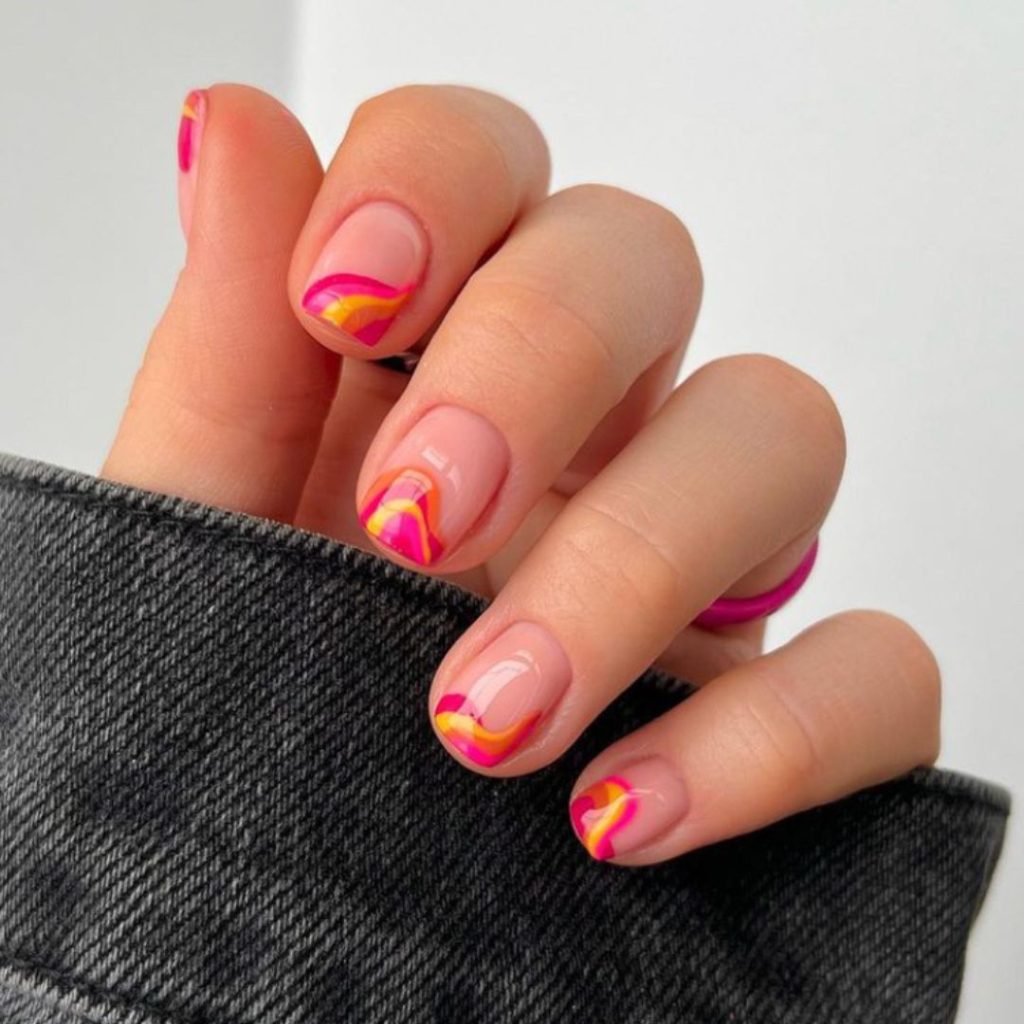 Pink and orange swirls on tips