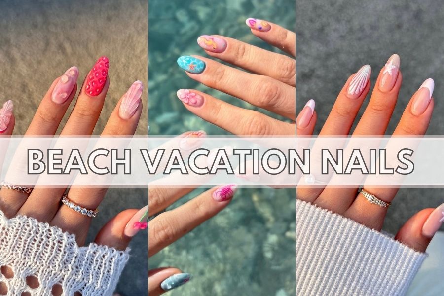 beach vacation nails collage