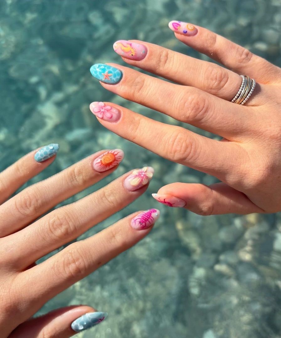 tropical beach vacation nails