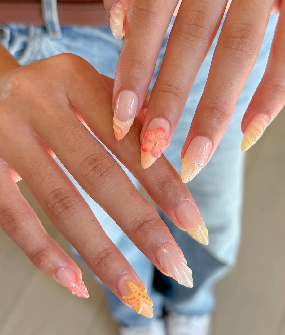 orange yellow mermaid nails