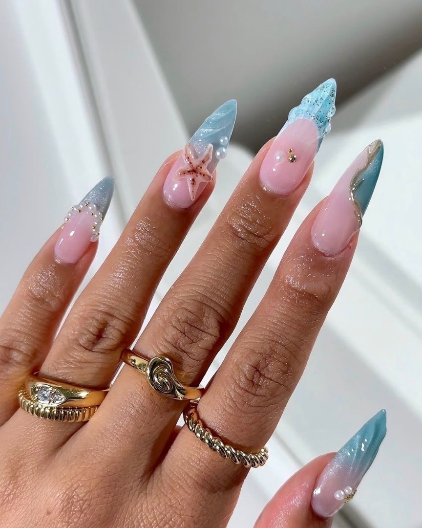 blue ocean french nails
