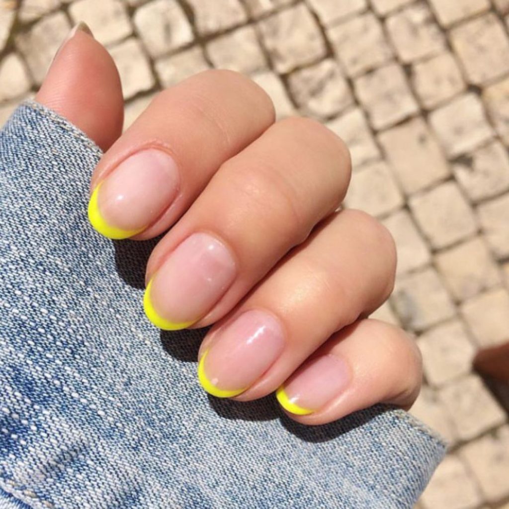 Neon yellow tips - beach vacation nails
